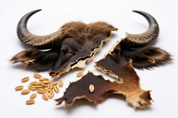 Dry buffalo hide, untanned, grain splits