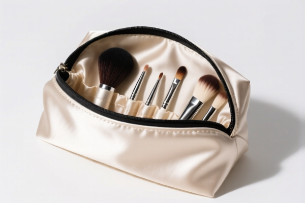 Silk Cosmetic Bag with Brush Compartment
