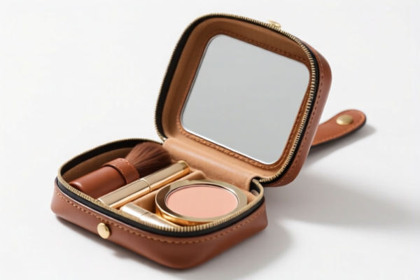Leather Makeup Mirror Case with Contents