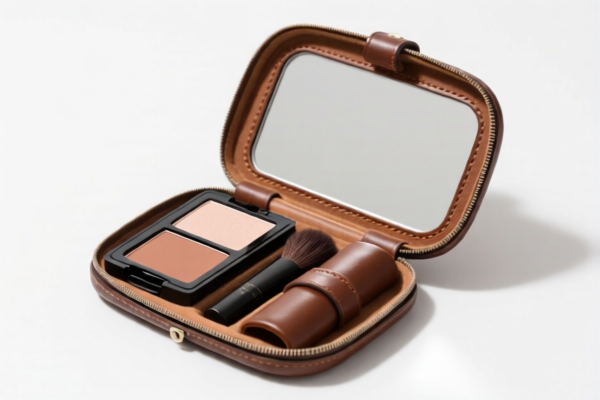 Leather Makeup Mirror Case with Contents