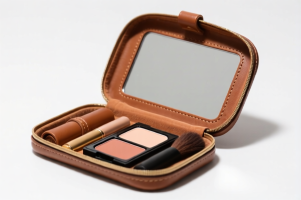 Leather Makeup Mirror Case with Contents