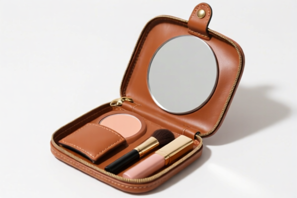 Leather Makeup Mirror Case with Contents