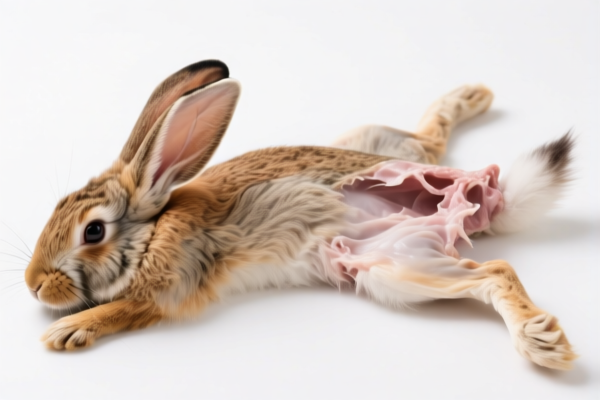 Raw rabbit skins with tail