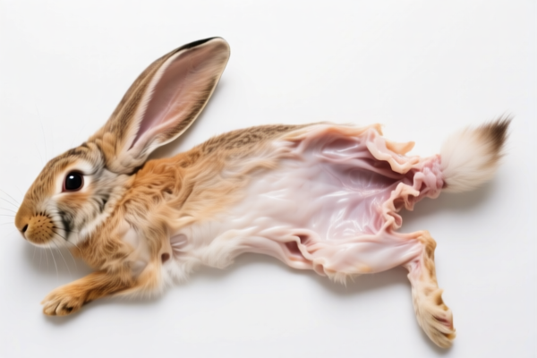 Raw rabbit skins with tail