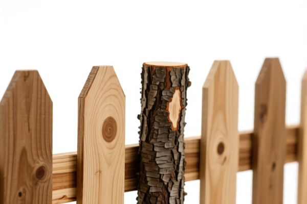 Debarked wood fence posts