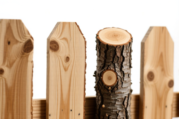 Debarked wood fence posts