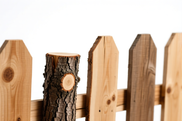 Debarked wood fence posts