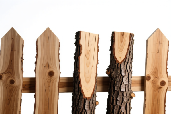 Debarked wood fence posts