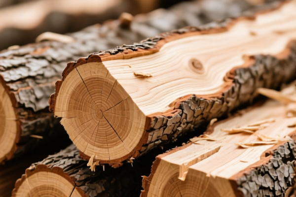 Rough wood (not stripped of bark or sapwood)