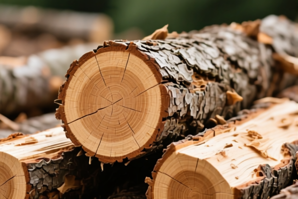 Rough wood (not stripped of bark or sapwood)