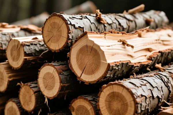 Rough wood (not stripped of bark or sapwood)