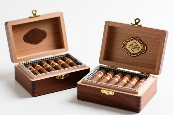 Wood cigar boxes with textile lining