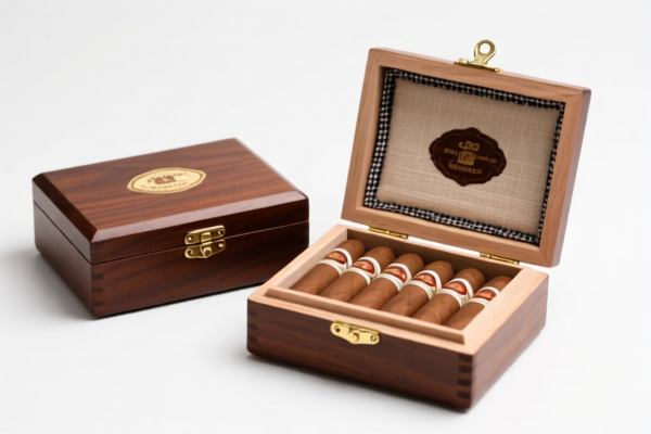 Wood cigar boxes with textile lining