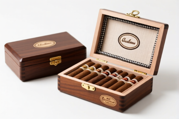 Wood cigar boxes with textile lining