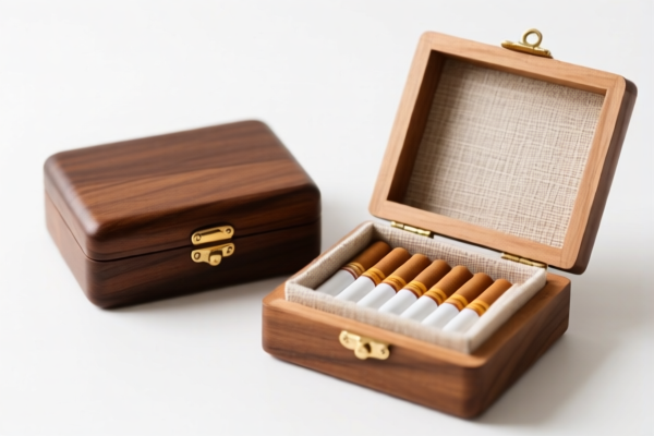 Wood cigarette boxes with textile lining