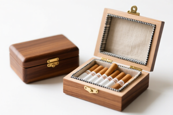 Wood cigarette boxes with textile lining