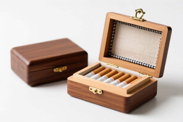 Wood cigarette boxes with textile lining