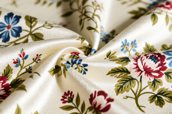 Cotton twill_satin woven fabrics for lining, printed (discharge printed)