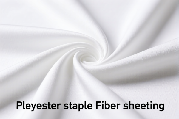 Polyester staple fiber sheeting fabric, width exceeding 254 cm, bleached