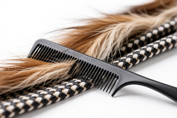 Fine animal hair blended combed woven fabrics of synthetic staple fibers