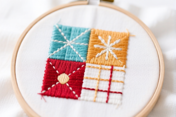 Embroidery patchwork of other textile materials