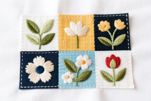 Embroidery patchwork of other textile materials