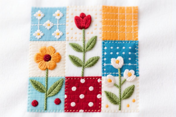 Embroidery patchwork of other textile materials