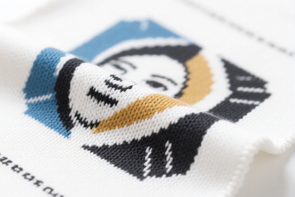 Printed synthetic knitted fabric (for home textiles)