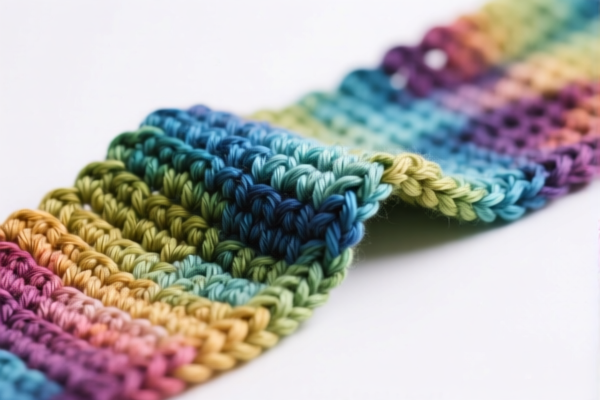 Dyed crocheted fabric of artificial fibers