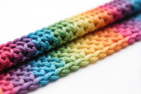 Dyed crocheted fabric of artificial fibers