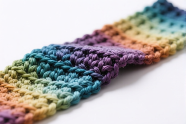 Dyed crocheted fabric of artificial fibers