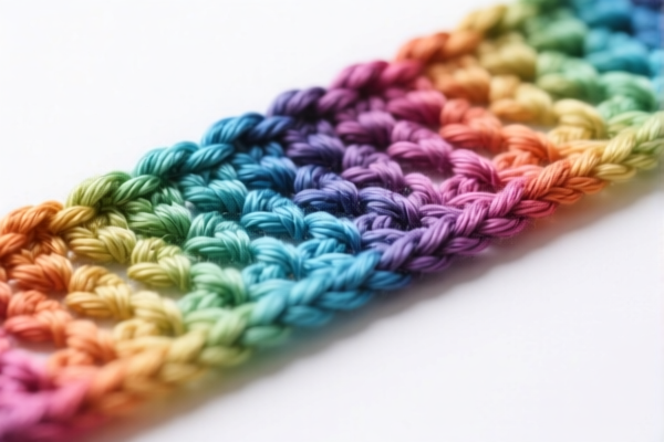 Dyed crocheted fabric of artificial fibers