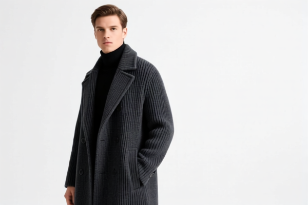 Men's knitted long overcoat