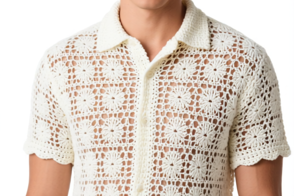 Men's crocheted shirts of other textile materials