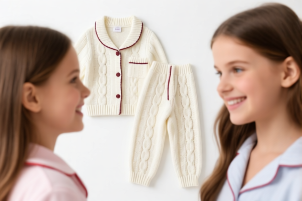 Girls' Solid Color Knitted Pajamas