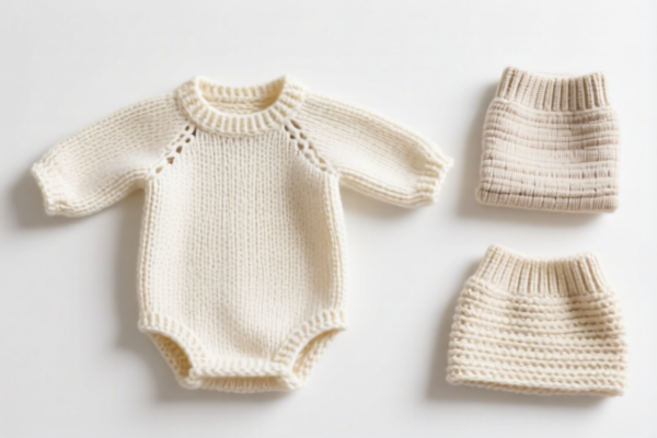 Knitted or crocheted baby garments of other textile materials