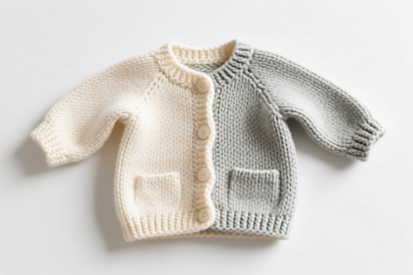 Knitted or crocheted baby garments of other textile materials