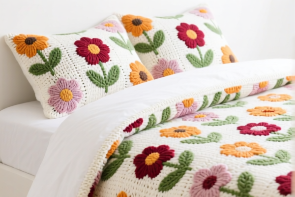 Knitted floral pattern bed linen