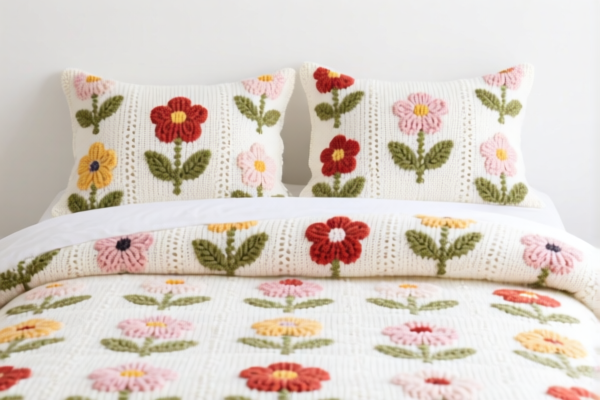 Knitted floral pattern bed linen