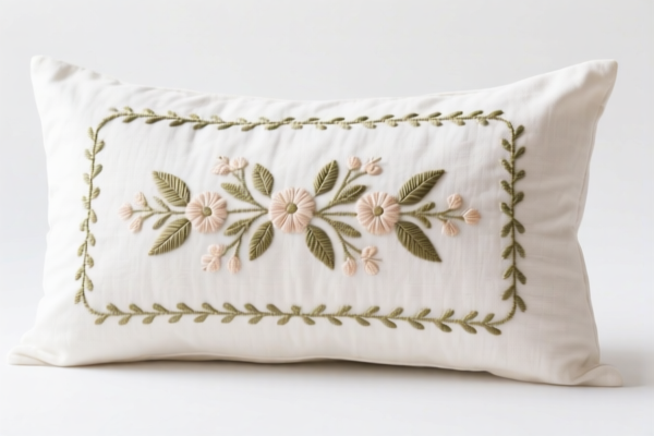 Embroidered Cotton Bolster Pillowcase