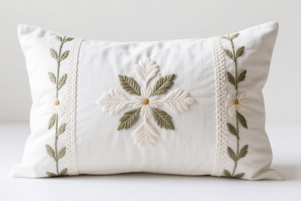 Embroidered Cotton Bolster Pillowcase