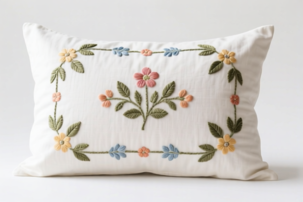 Embroidered Cotton Bolster Pillowcase