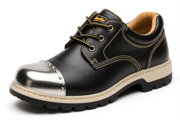 Lightweight rubber or plastics work shoes with metal toe