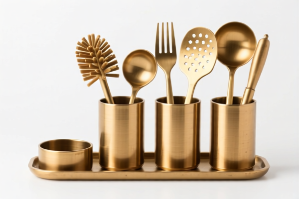 Brass Kitchen Cleaning Supplies Set