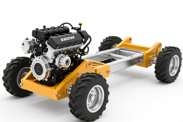 Construction vehicle chassis with engine