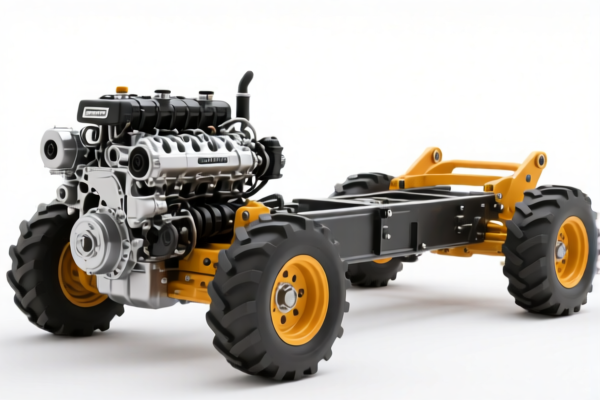 Construction vehicle chassis with engine