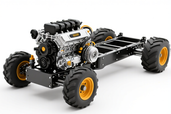 Construction vehicle chassis with engine