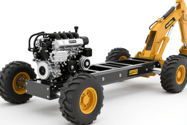 Construction vehicle chassis with engine