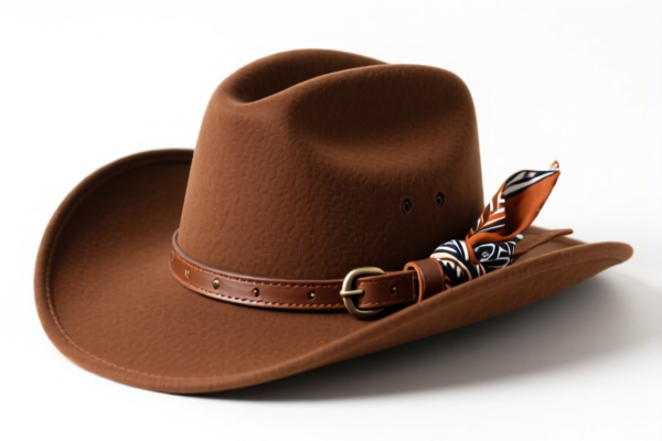 Brown Cowboy Hat with Leather Strap and Scarf Decoration