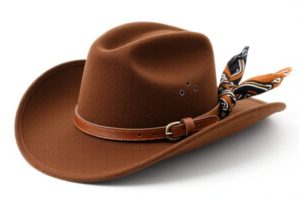 Brown Cowboy Hat with Leather Strap and Scarf Decoration